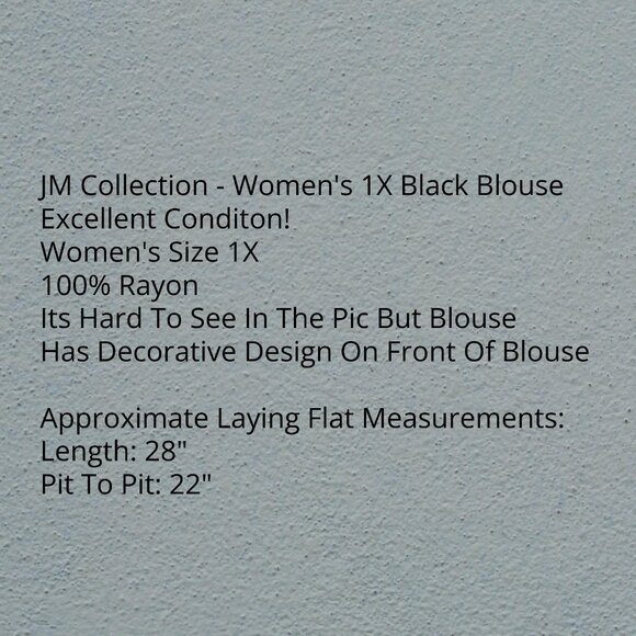 JM Collection Women's 1X Long Sleeve Black Blouse - Picture 6 of 8